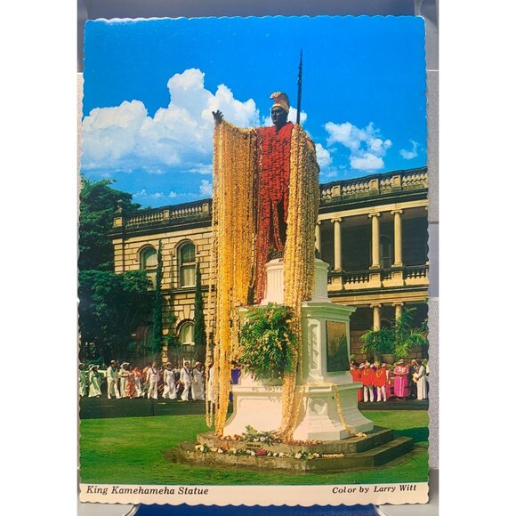 Other - King Kamehameha Statue Postcard with Traditional Hawaiian Parade